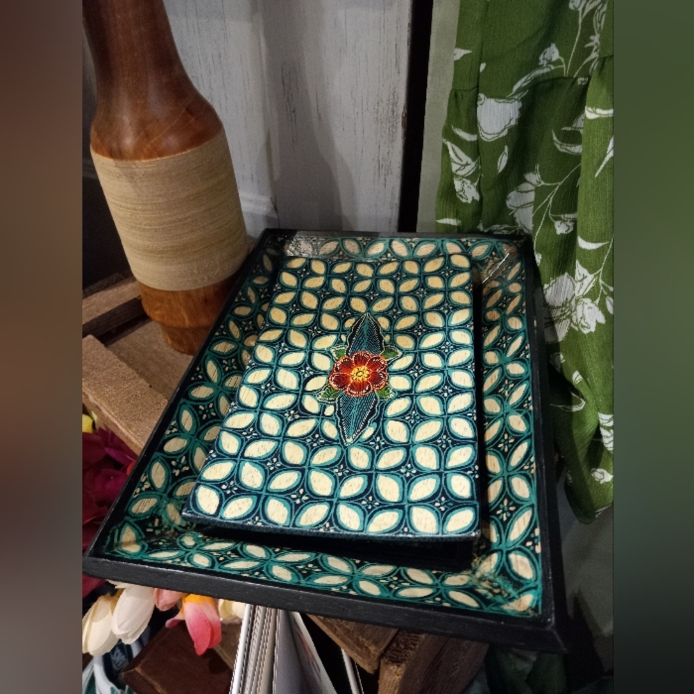 Teal and Cream Patterned Clutch